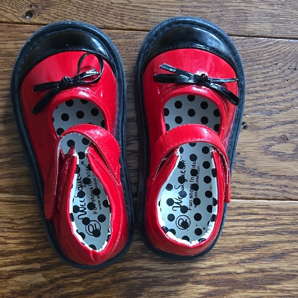 Red and Black Toddler Walker Shoes with Strap and Rubber Sole
